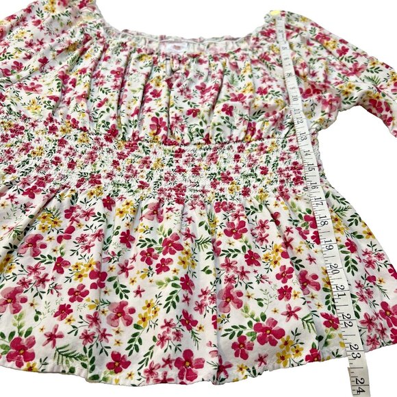 No Boundaries - Women's Junior's White, Pink Floral Print Gathered Peplum XL - Picture 9 of 11